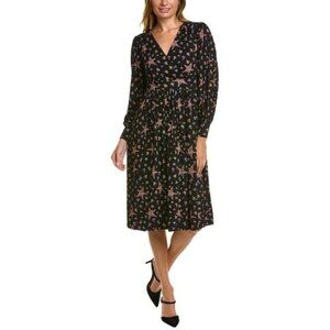 Boden Size 8 NEW Black Star & Floral Long Sleeve Fixed Wrap Jersey Midi Dress